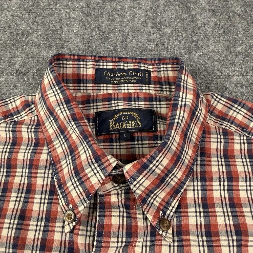BD Baggies Mens Button Down Shirt Large Vintage Chatham Cloth Plaid Hong Kong